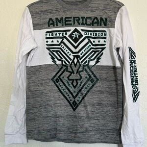 American Fighter Gray and White Long Sleeve Tee